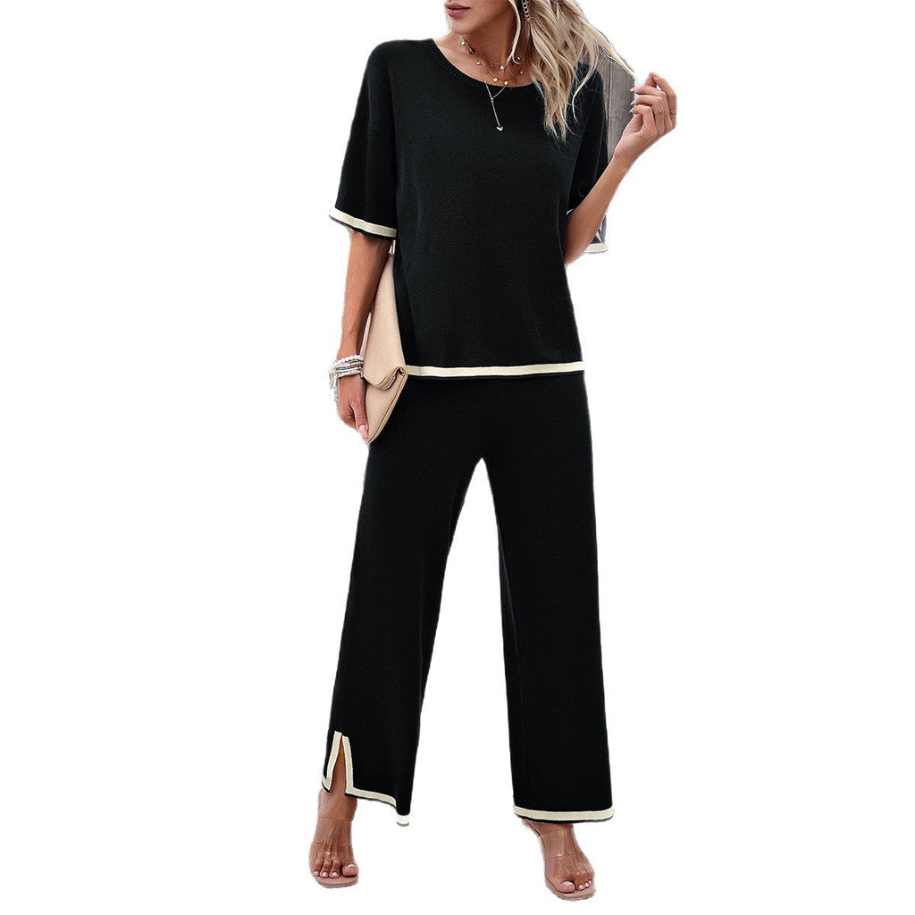 Women's Casual Two-Piece Knit Set with Fashionable Accents