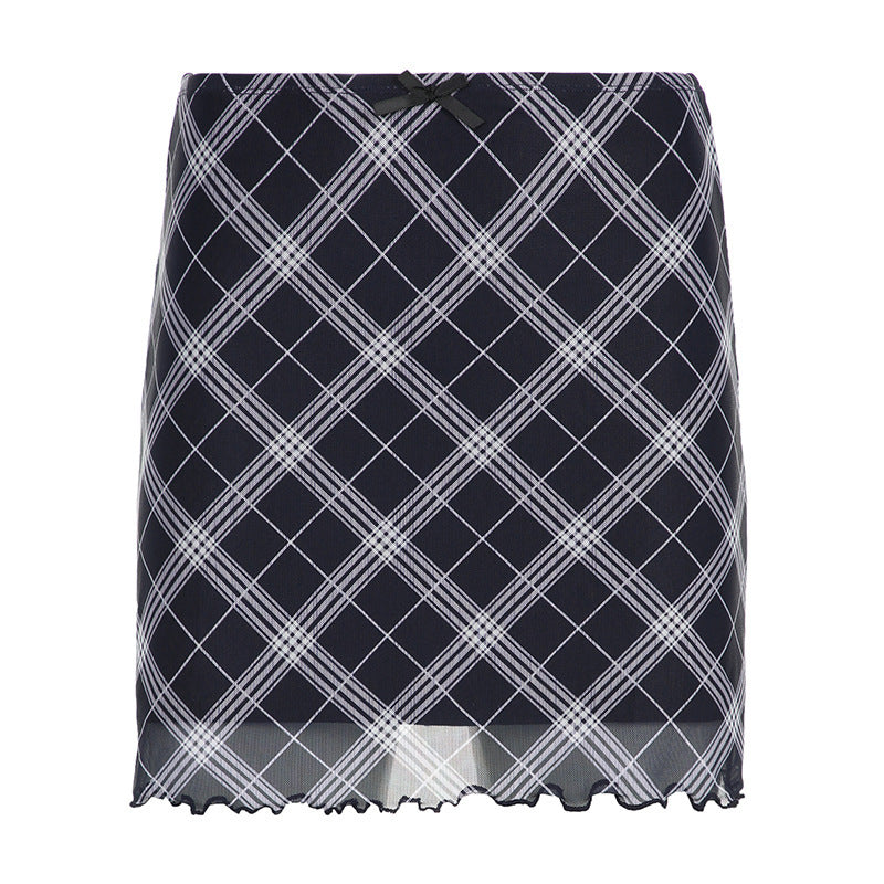 Women's Mini Skirt with Plaid Pattern and Ruffle Hem