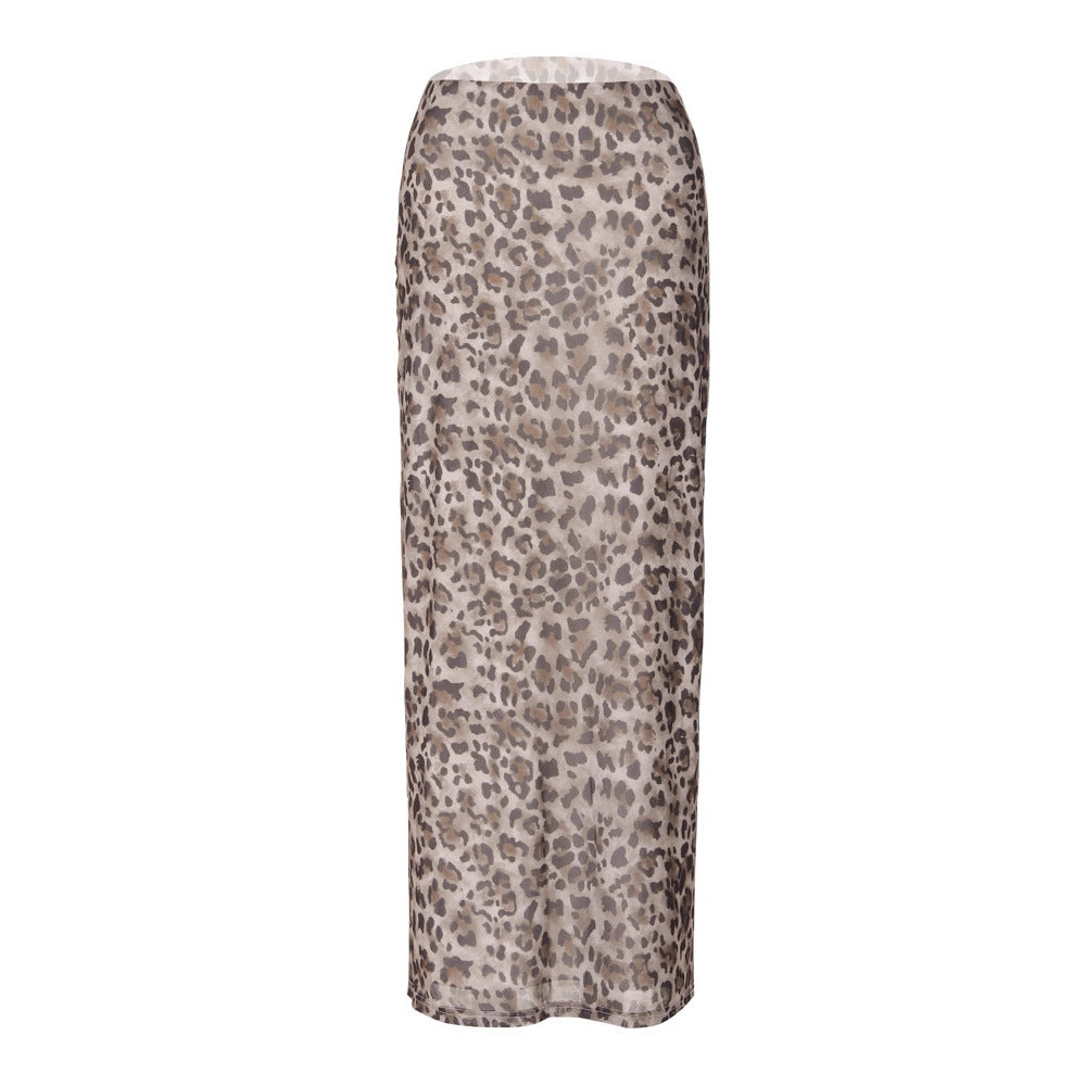 Women's Leopard Print Maxi Skirt with High Slit