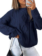 Women's Chunky Knit Sweater with Cable Knit Pattern