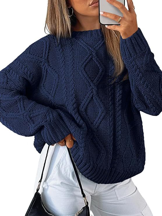 Women's Chunky Knit Sweater with Cable Knit Pattern