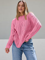 Women's Chunky Knit Sweater with Wave Pattern and Wide Cut