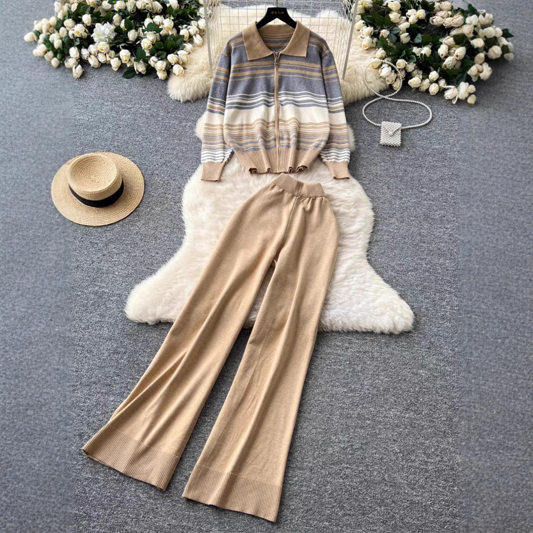 Women's Fashionable Loungewear Set with Zipper and Wide Leg