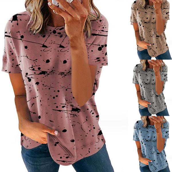 Women's Creative Short-Sleeve T-Shirt with Modern Splatter Design