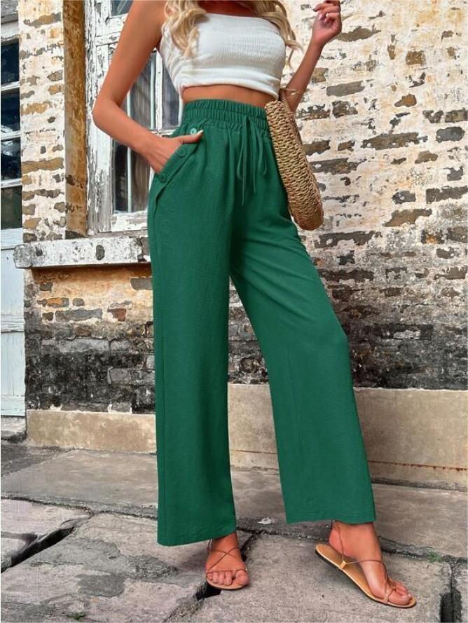 Women's Elegant Casual Trousers with Elastic Waist and Side Pockets