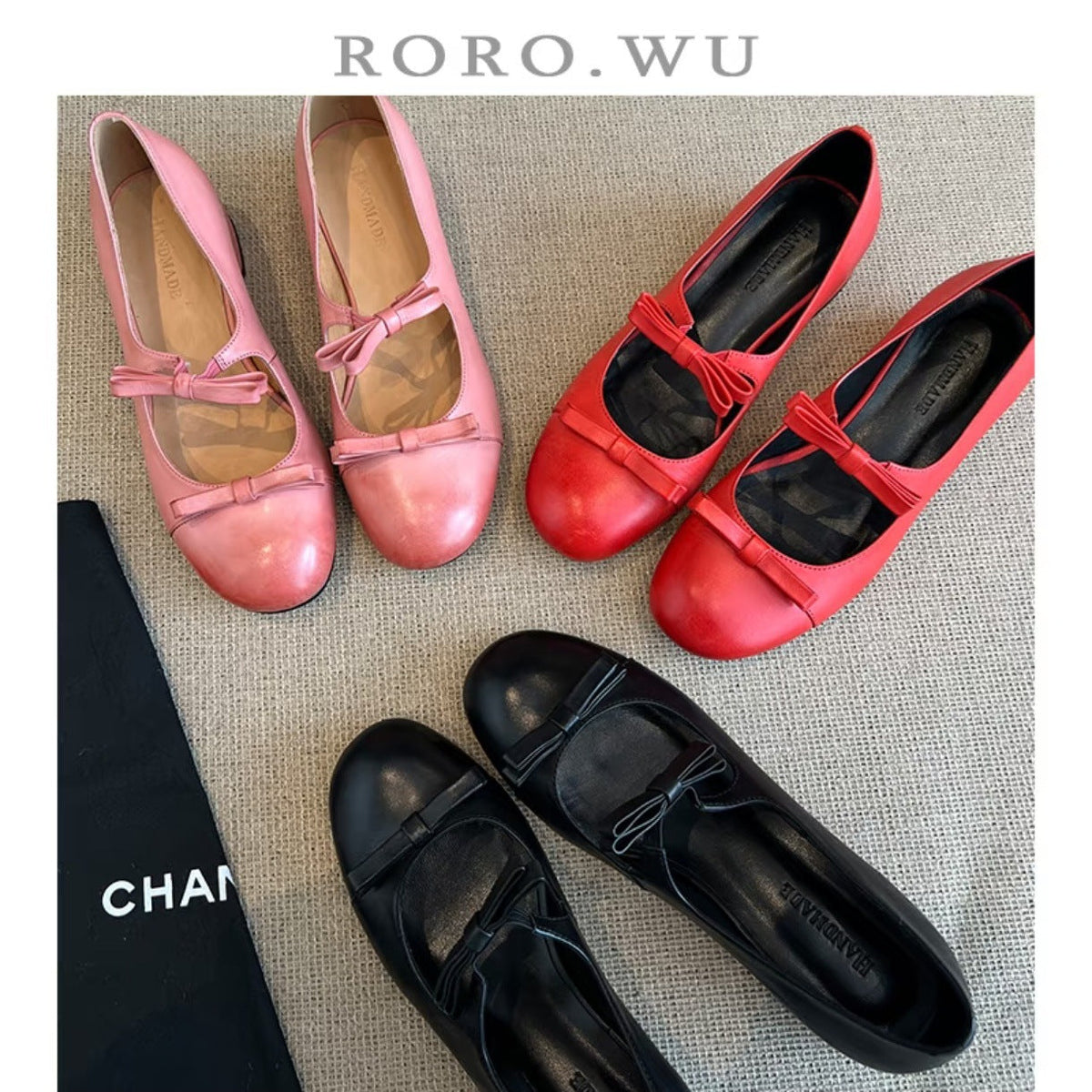 Women's Ballet Flats with Decorative Knit Trim and Elegant Bows