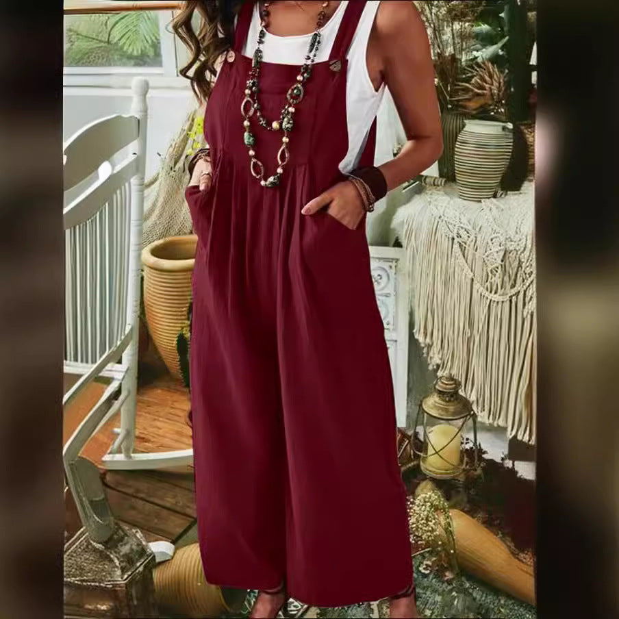 Women's Casual Wide-Leg Jumpsuit with Pockets