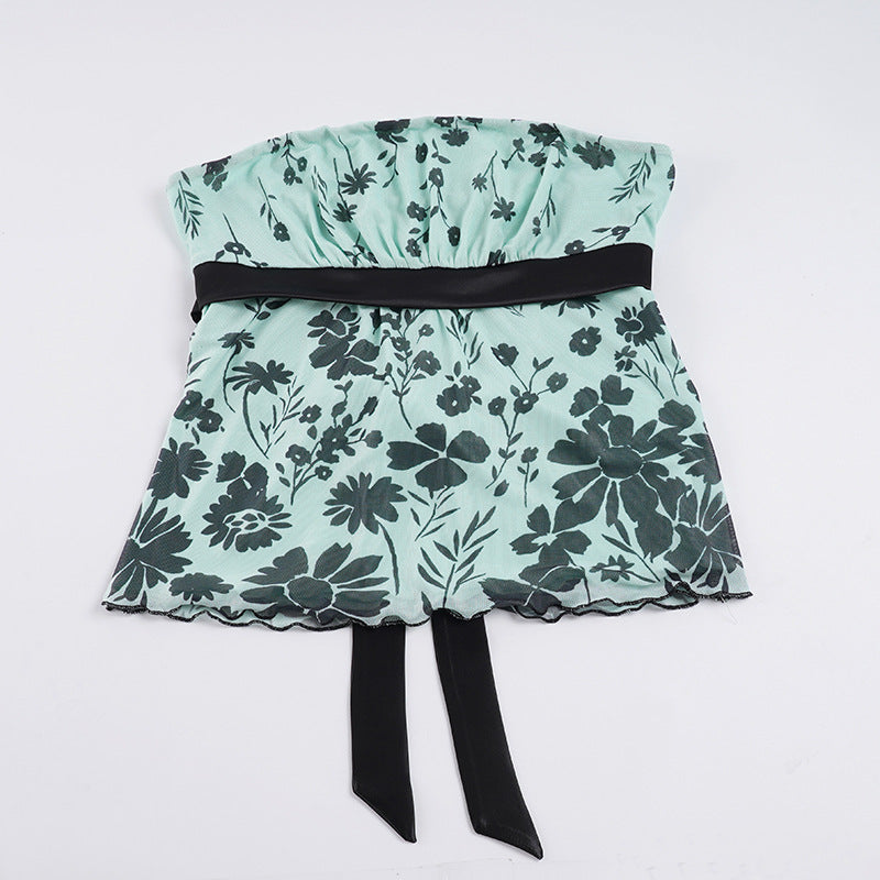 Women's Floral Bandeau Top with Adjustable Belt