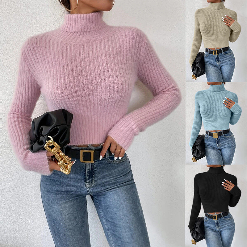 Fine Knit Sweater with Mock Neck