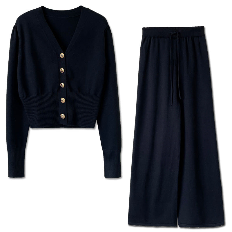 Long-Sleeve Knit Suit with Elastic Waistband