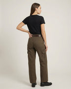 Women's High-Waisted Wide-Leg Cargo Trousers with Multi-Layer Knee Panels and Adjustable Hem Tabs