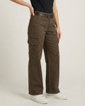 Women's High-Waisted Wide-Leg Cargo Trousers with Multi-Layer Knee Panels and Adjustable Hem Tabs