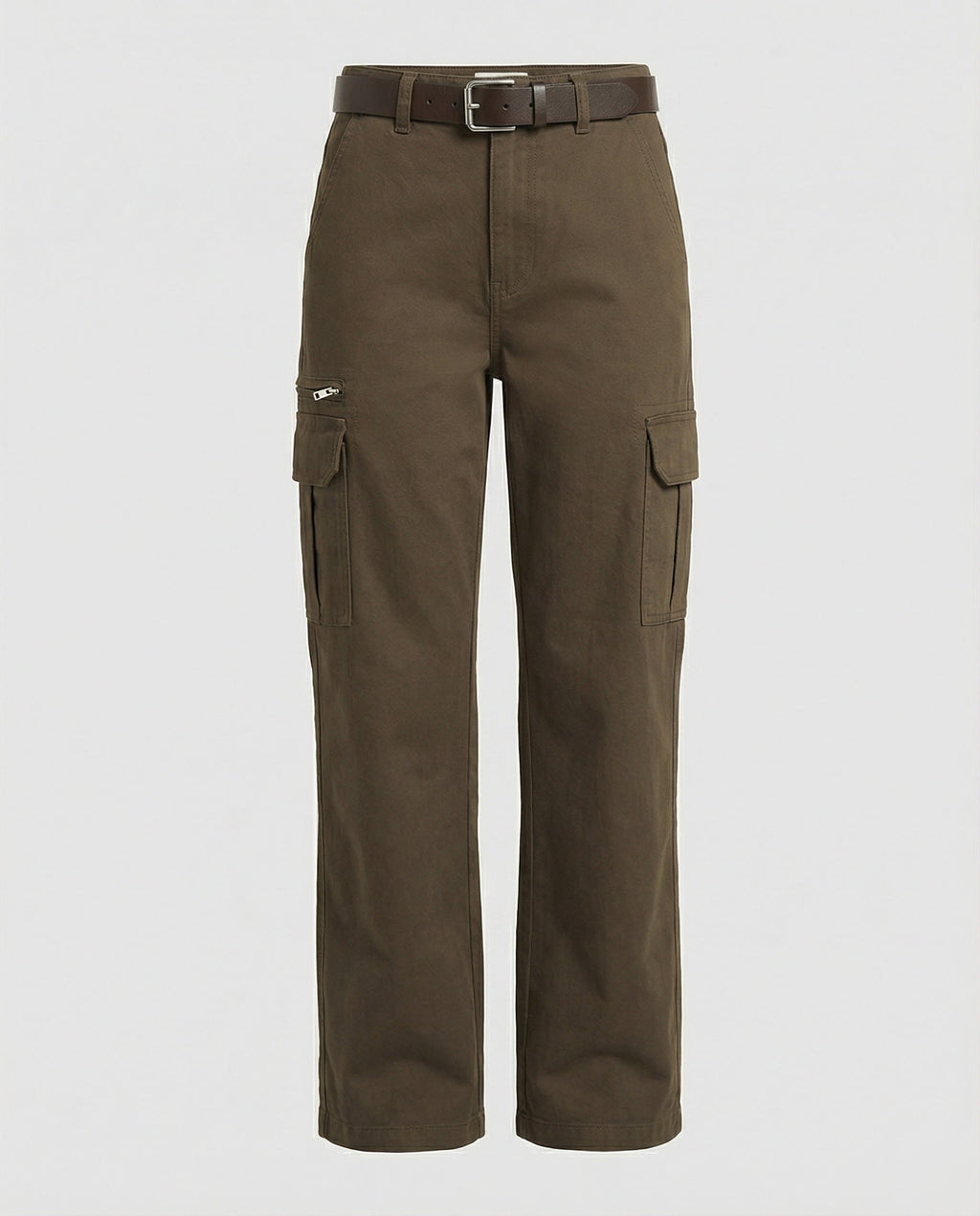 Women's High-Waisted Wide-Leg Cargo Trousers with Multi-Layer Knee Panels and Adjustable Hem Tabs