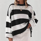 Women's Striped Knit Sweater with Wide Fit
