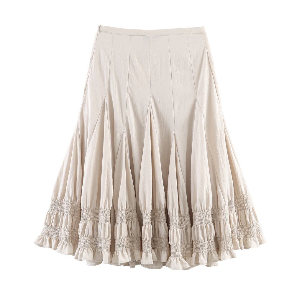 Women's Midi Skirt with Pleats and Ruffles