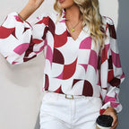 Women's Blouse with Geometric Pattern and Loose Fit