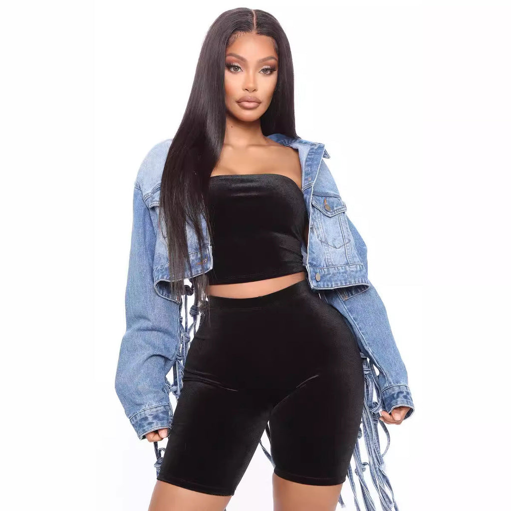 Women's Denim Jacket with Knot Detail