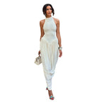 Elegant Maxi Jumpsuit with High Collar and Flowing Hem