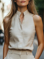 Women's Sleeveless Blouse with High Neck