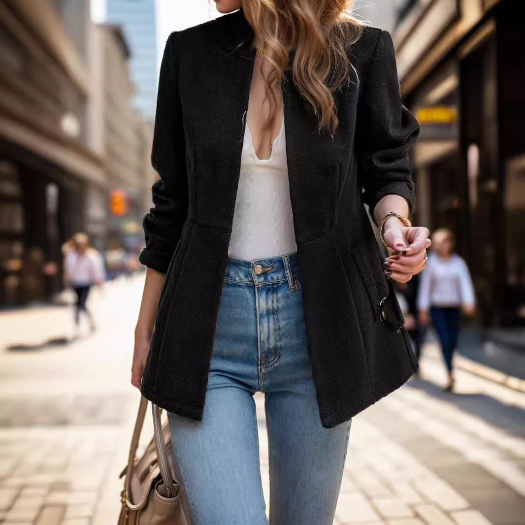 Women's Elegant Blazer with Honeycomb Texture and Tailored Cut