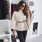 Women's Cape Jacket with Stylish Belt and Elegant Texture