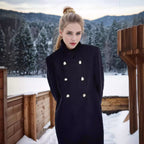 Women's Elegant Short Coat with Double-Breasted Buttons and Silky Details