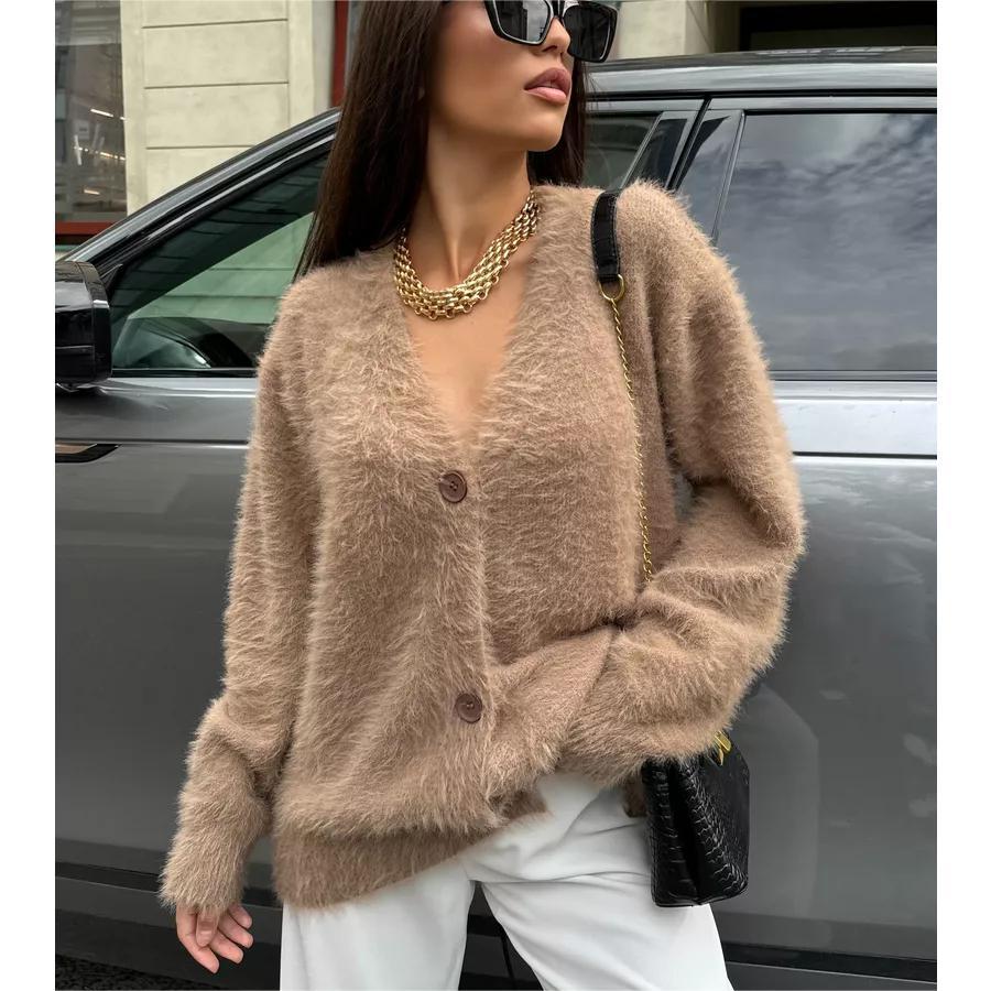 Women's Fluffy Cardigan with Wrap Look