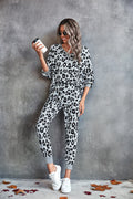 Women's Leopard Print Jogging Suit with Wide Waistband