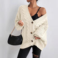Women's Chunky Knit Cardigan with Decorative Cable Pattern
