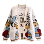Women's Large Knit Cardigan with Playful Motif