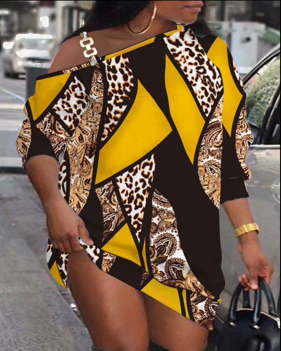 Women's Asymmetric Graphic Print One-Shoulder Dress