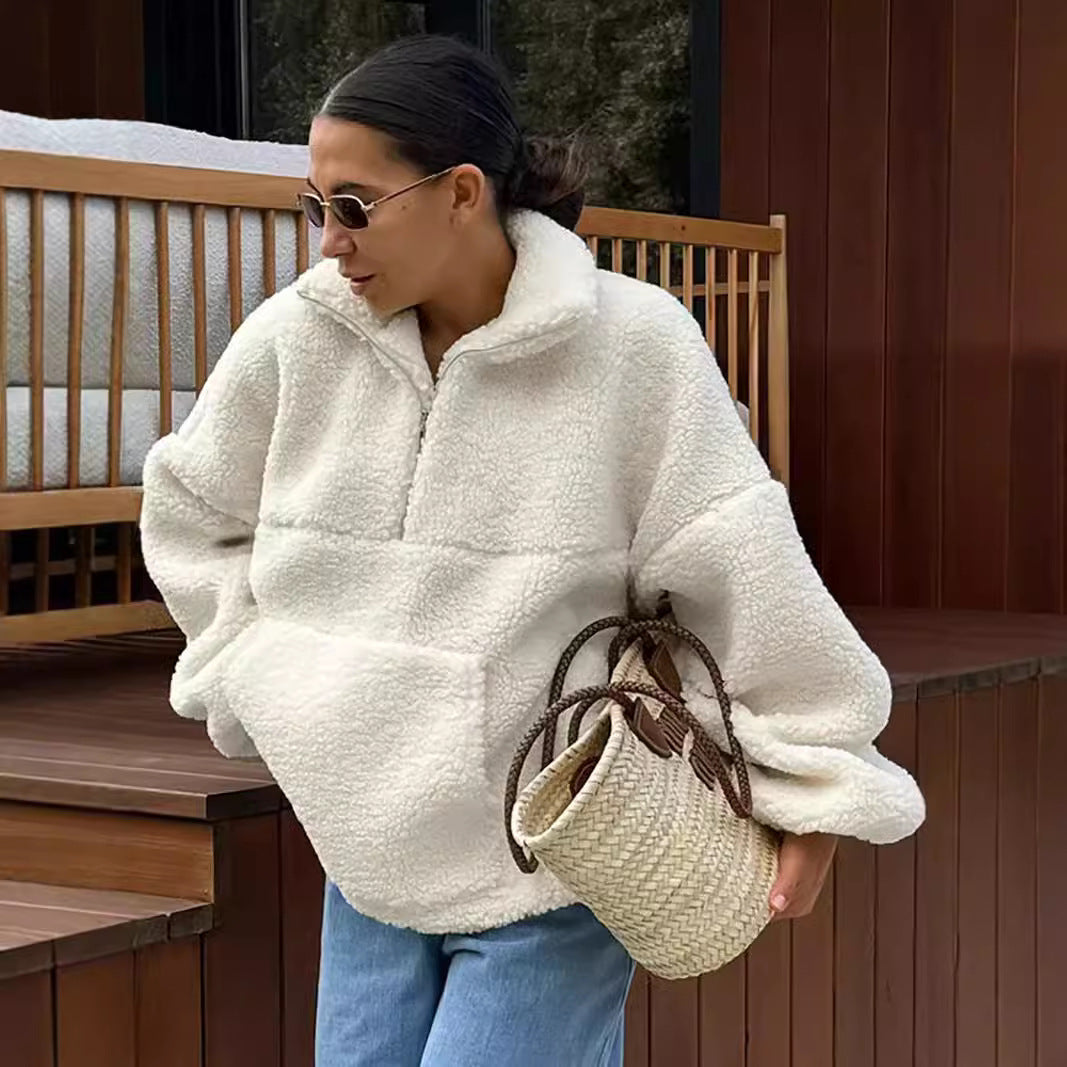 Women's Fleece Sweater with High Collar