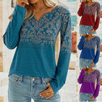 Women's Long Sleeve Blouse with Floral Design and Embroidery
