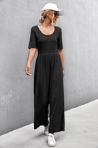 Women's Wide-Leg Jumpsuit with Elegant Round Neck