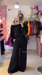 Off-Shoulder Top and Wide-Leg Pants Set