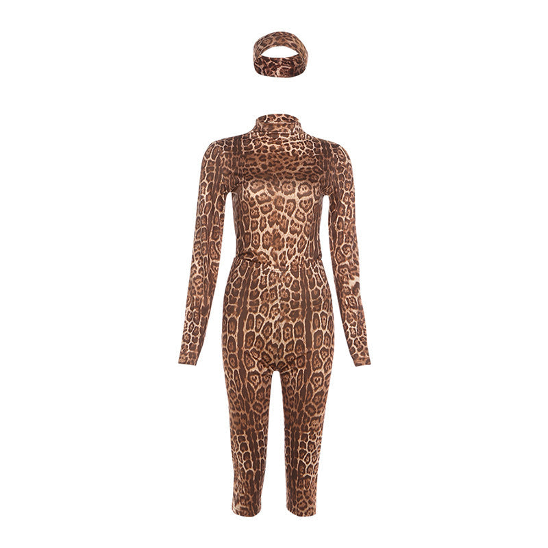 Women's Animal Print Jumpsuit with Mock Neck