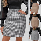 Women's Houndstooth Mini Skirt with Elastic Waistband
