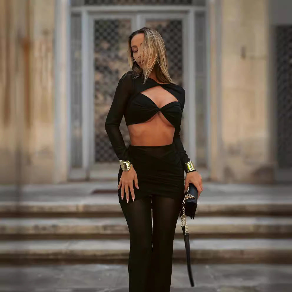 Elegant Crop Top and Wide-Leg Trouser Set