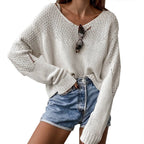 Women's Chunky Knit Sweater with Loose Fit and Wide V-Neck