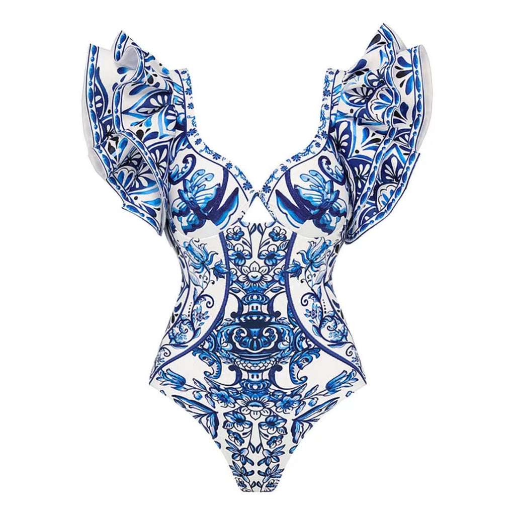 Women's Swimsuit Set with Ruffles and Wrap Skirt