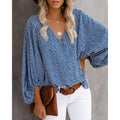 Women's Blouse with Wide Puff Sleeves and V-Neck
