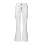 Women's High-Waisted Flared Jeans with Decorative Buttons