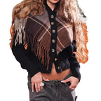 Elegant Cardigan with Fringe and Decorative Buttons