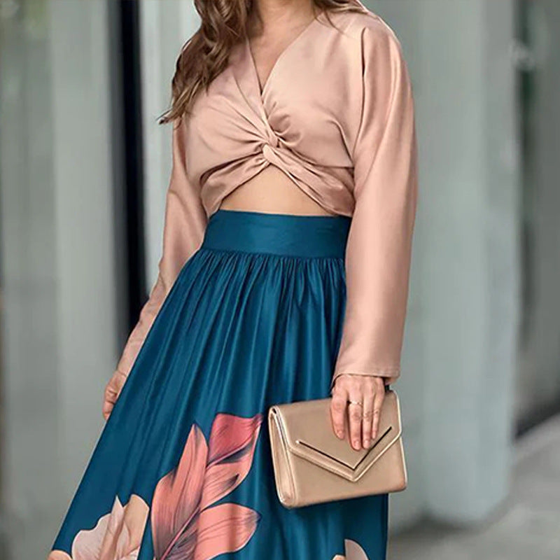 Women's Maxi Skirt with Floral Design and Elastic Waistband