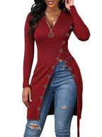 Women's Form-Fitting Wrap Shirt with Button Details and Deep V-Neck