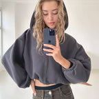 Women's Cropped Hoodie with Oversized Sleeves