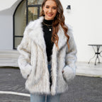 Women's Elegant Faux Fur Jacket with Wide Lapel