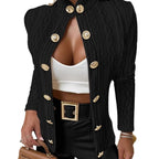Elegant Women's Knit Blazer with Gold Buttons