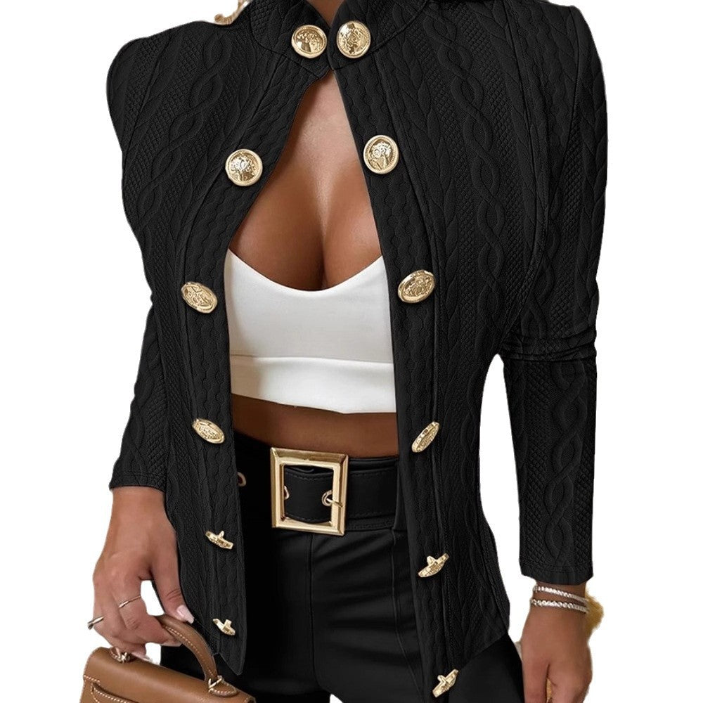 Elegant Women's Knit Blazer with Gold Buttons