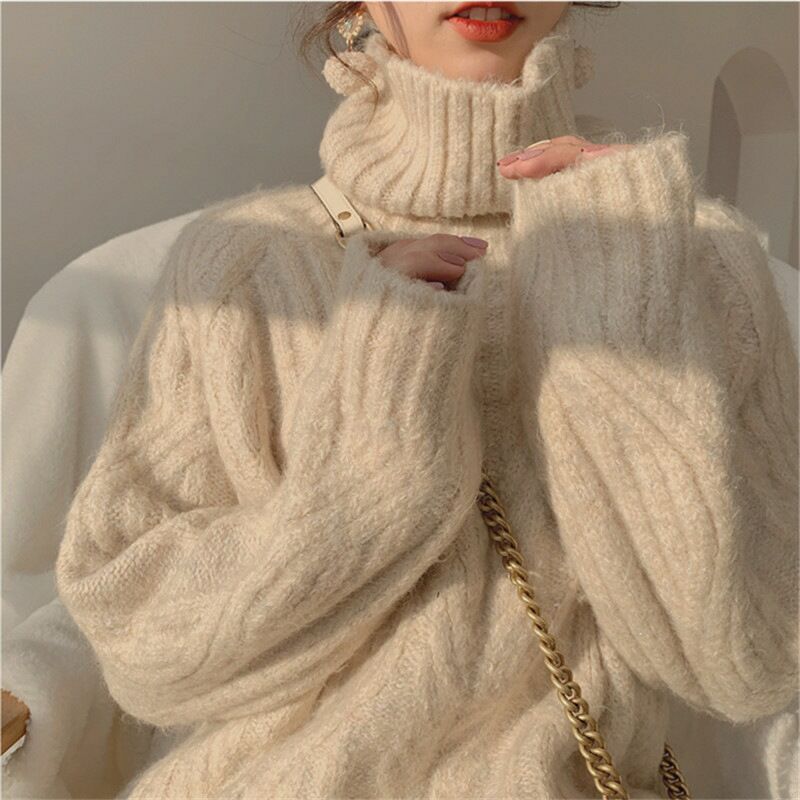 Women's High-Neck Chunky Knit Sweater
